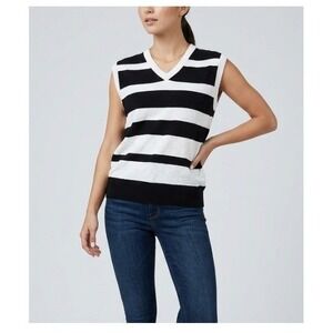 CLUB MONACO Womens Sleeveless Sweater Vest Sz Small Cashmere Cotton Black‎ Cream